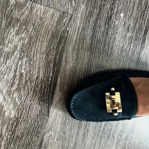 Kate Spade Navy Loafers with Gold Accents - Picture 2 of 4